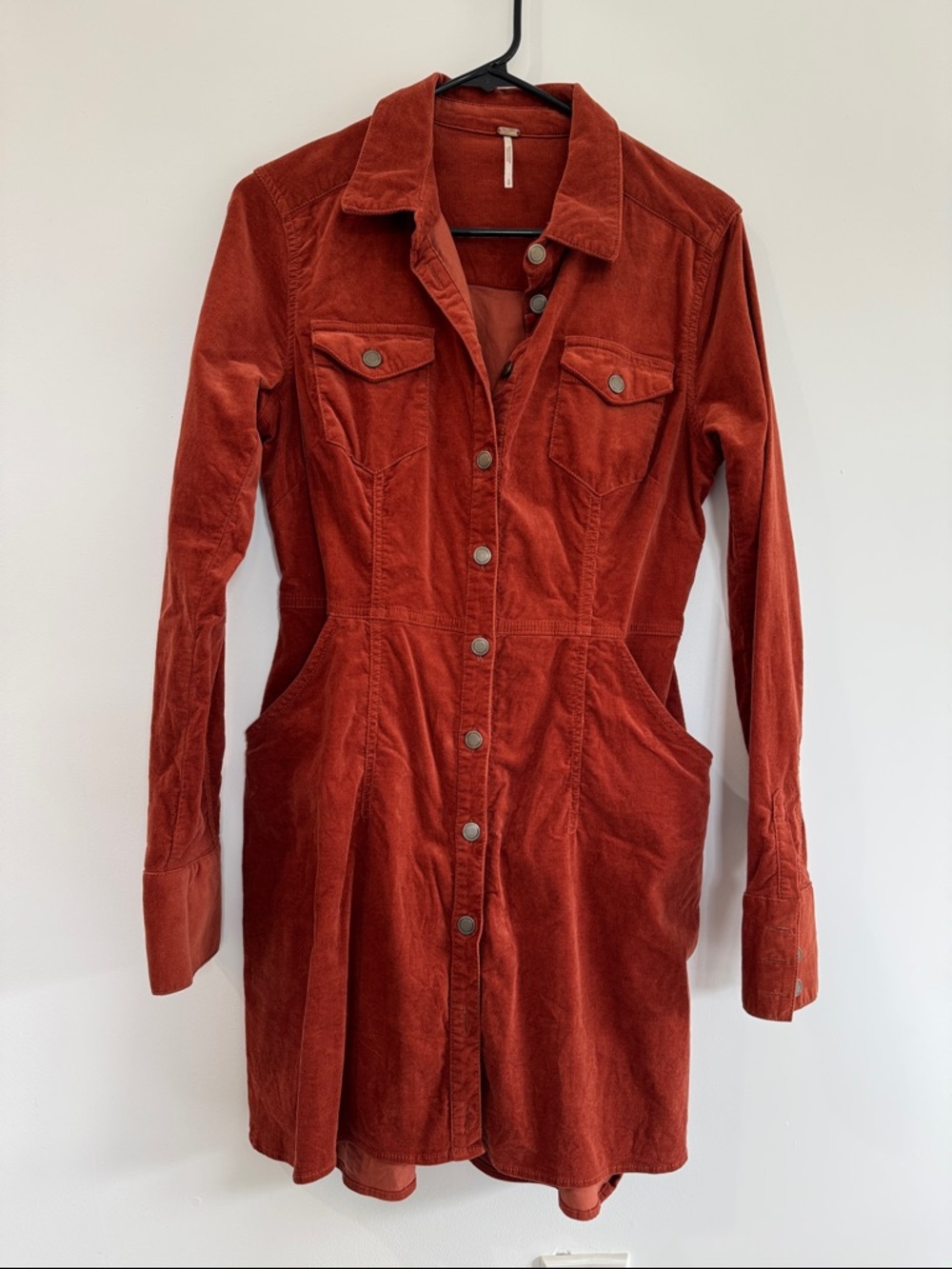 Free People Burnt Orange Corduroy Button-Front Dress